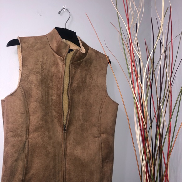 Lands' End Women's Size M Sueded Vest Jacket  Tan Polyester - Picture 2 of 10